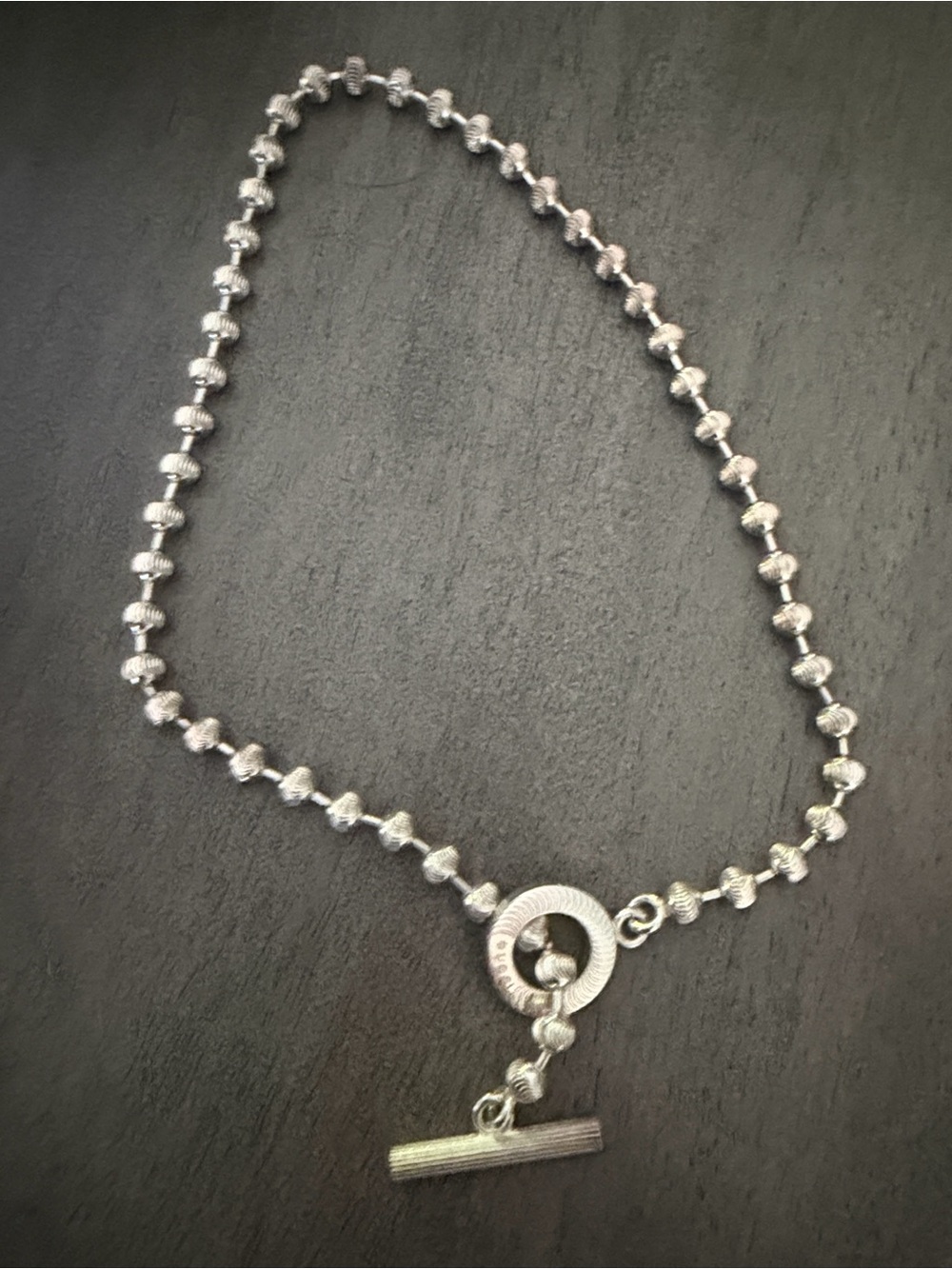 Gucci Silver Textured Bead Toggle Necklace